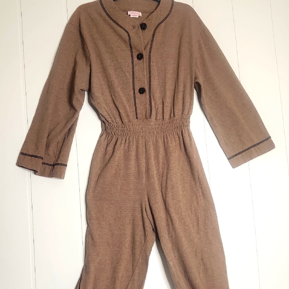 Vintage 80s Brown Long Sleeve One Piece Rare Jumpsuit